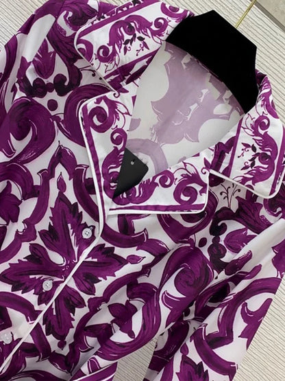 Long sleeve majolica print Two-piece Set