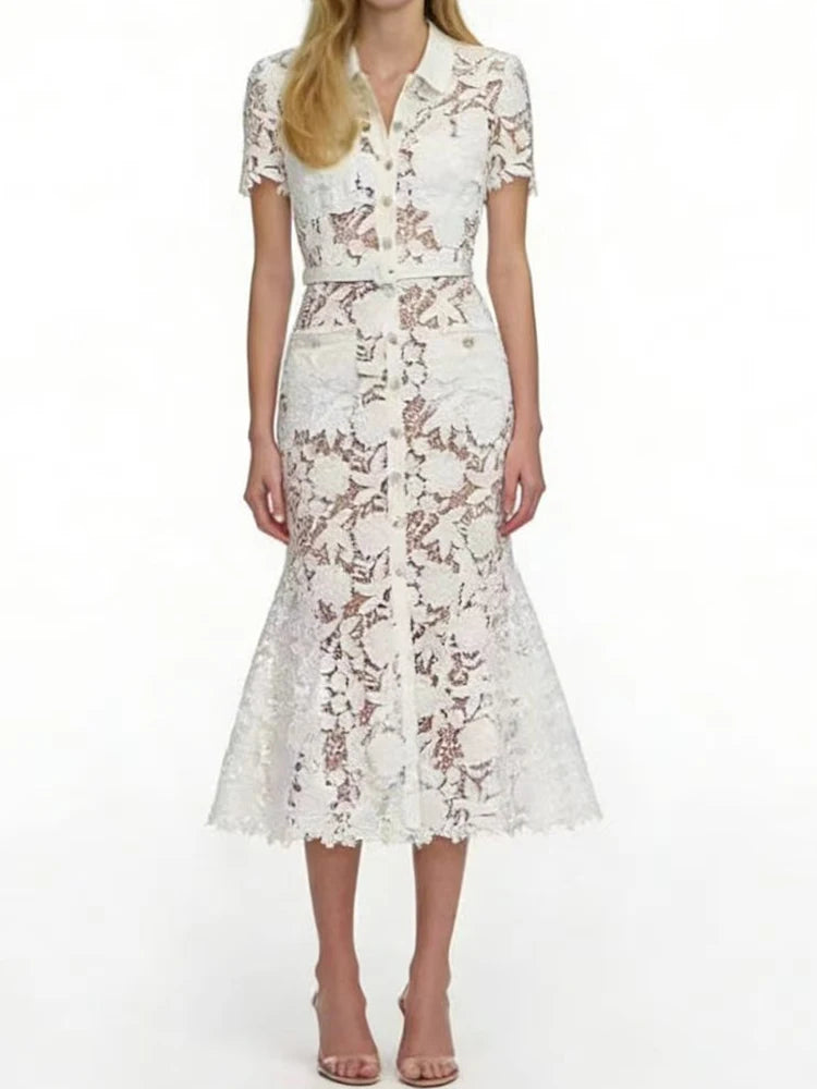White selfportrait collar lace dress