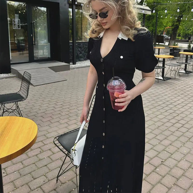 Contrast Red Black knit Dress