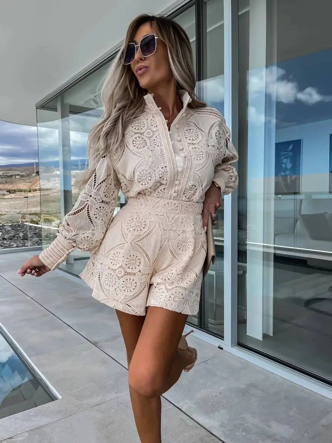 Lace Shorts Two Pieces Set