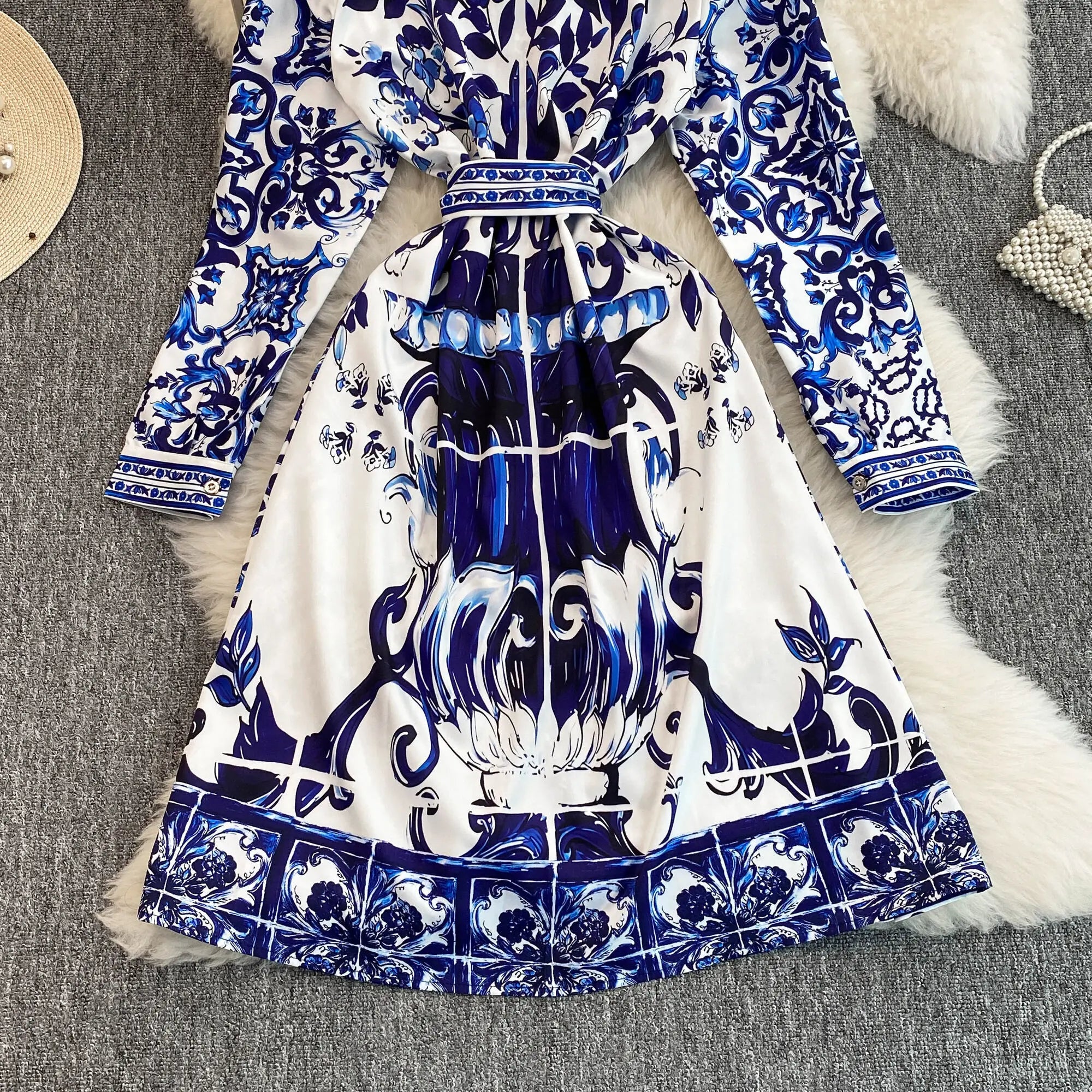 Spring Retro Blue White Red Dolce Dress - Shellss