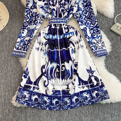 Spring Retro Blue White Red Dolce Dress