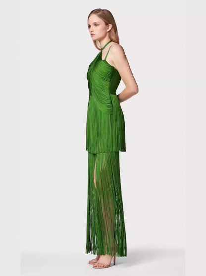 Celebrity Sexy Tassel Green Dress