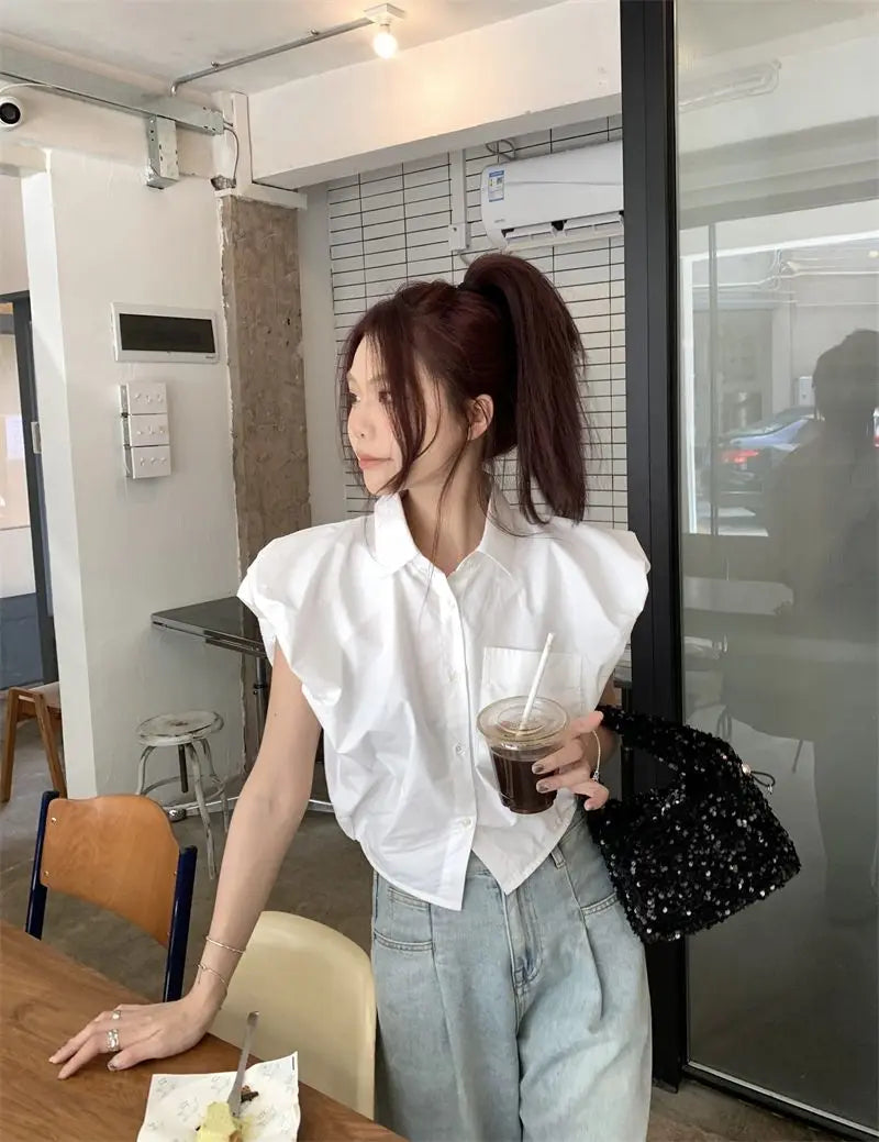 Vintage broad shoulder Crop Top CH