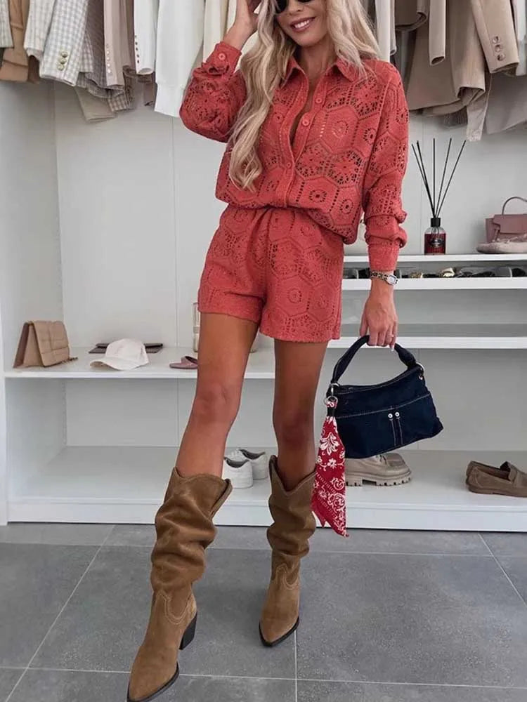 Lace net Shirt and Shorts Set