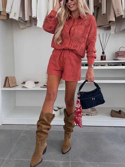 Lace net Shirt and Shorts Set