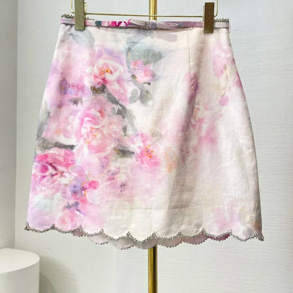 Pink Romantic High Quality Floral Print Ruffles