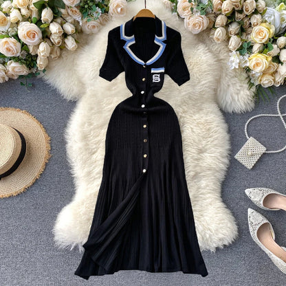 Knitted Old Money Women Dress 2025 New Fashion Contrast Golf Day Race Day