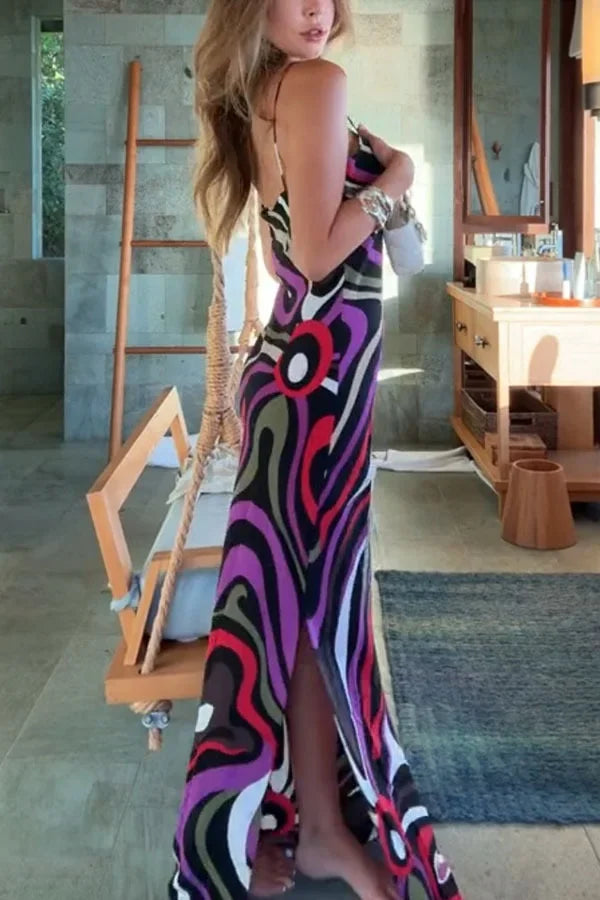 Sexy Printed Sling Long Dress Women Sleeveless Backless High Waist Slim Dresses Female 2026 Summer Beach Vacation Robes Lady