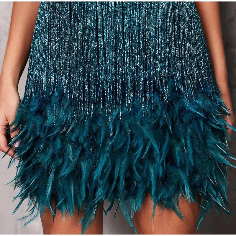 Tassel Sequins Feather Mini Dress