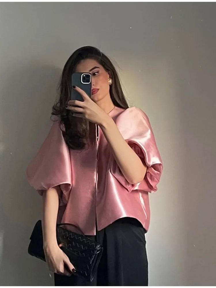 Elegant Button Puff Sleeve Top
