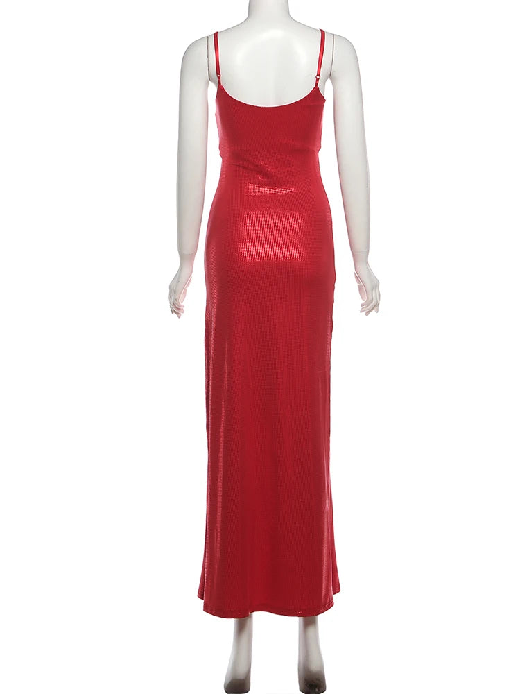 Kliou Glitter Sequins Sling Dress Woman Low-Neck Backless Skinny High Waist Gown Robe Midnight Prom Party Elegant Long Bodycon