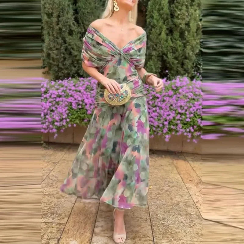 Offshoulder A line flared Dress