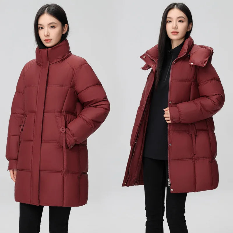 Winter Women Jacket Mid Long Hooded