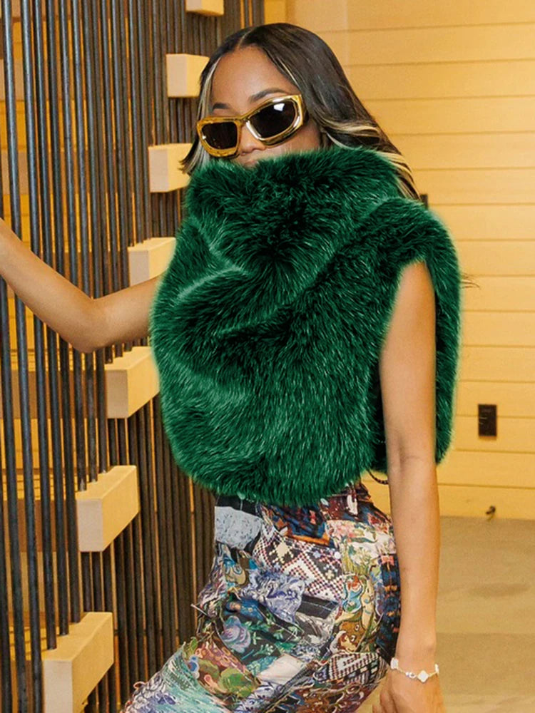 Turtleneck Furry GreenTank Top