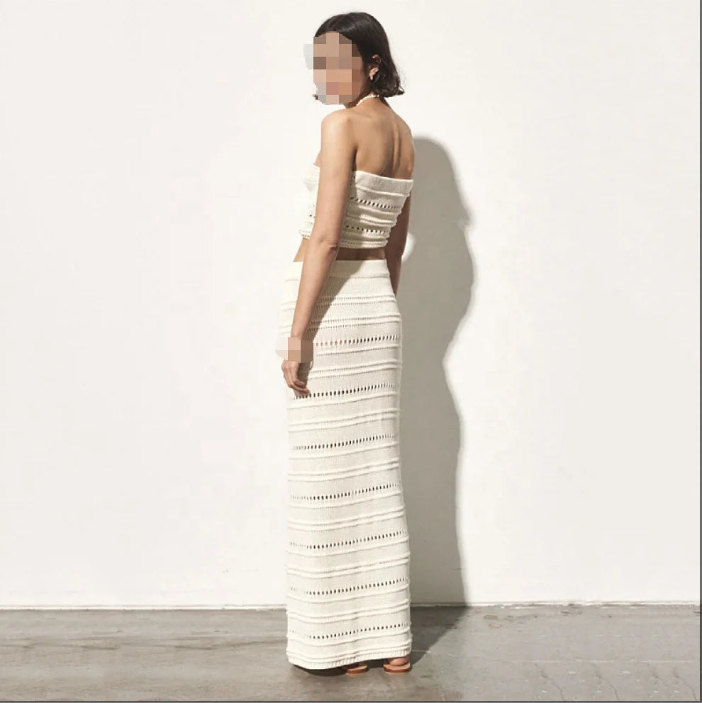 A Two-piece Cross-border Sexy Hot Girl Set From Europe and America, Featuring a Cutout Strapless Top and a Body-hugging Skirt