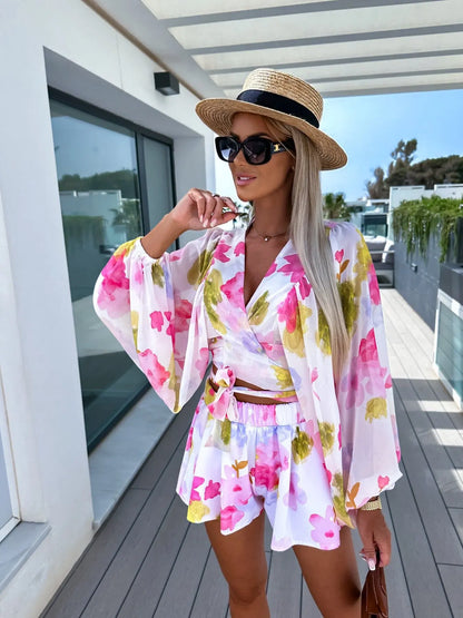 Summer Chic Printed V-Neck Shorts Set