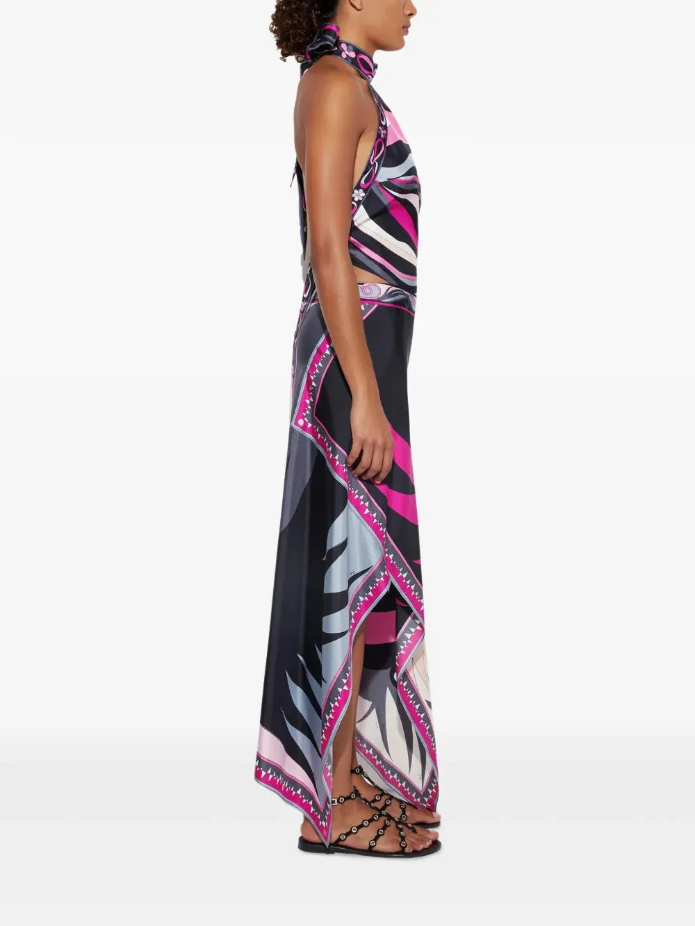Irregular Satin Print Suit Women Halter Neck Lace Up Tank Top Midi Skirt 2 Pieces Set 2026 New Lady Summer Casual Vacation Wear
