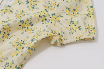 Yellow mini flowers V neck Mini