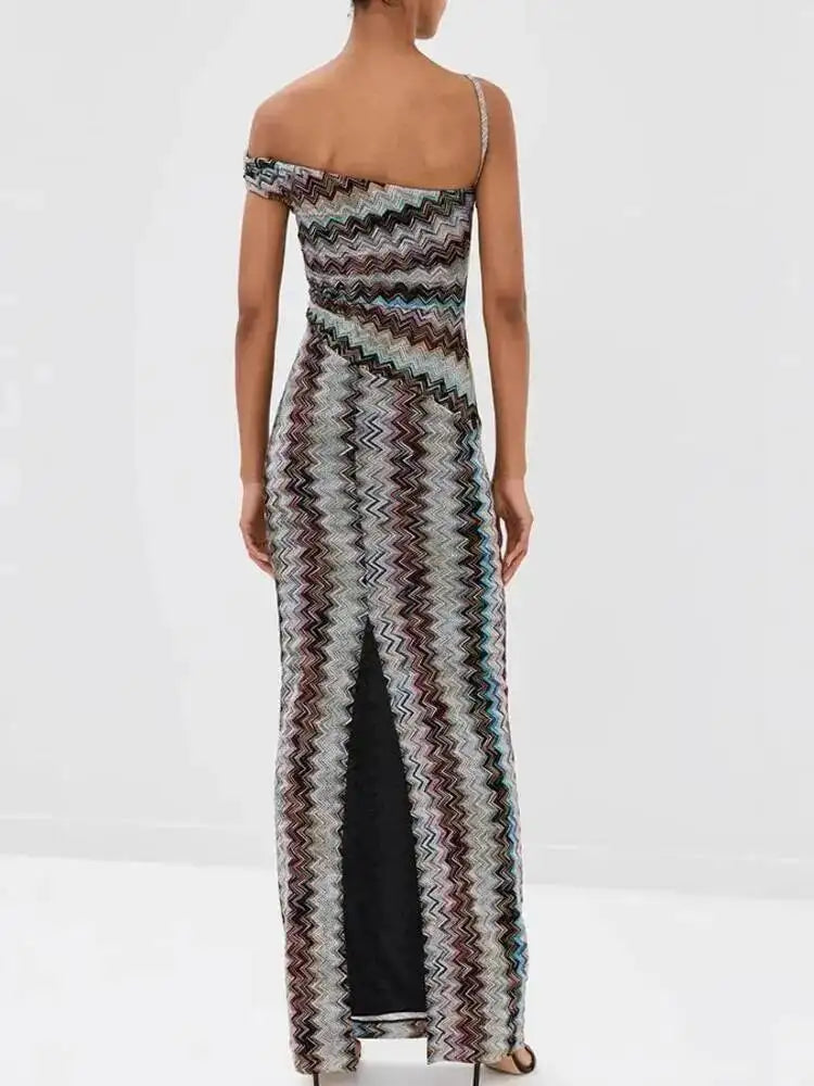 Asymmetric Missoni Striped Pleated Dress - Shellss