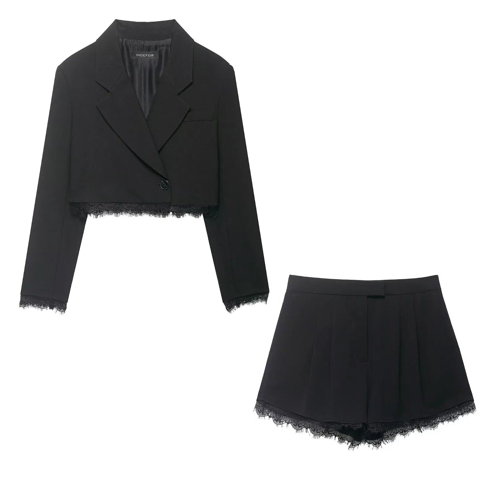 Zara Lace Trim Cropped Blazer Set