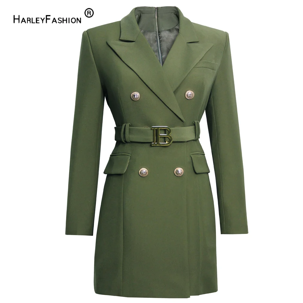 Army Green Blazer Fall Winter Women Quality Chic Dresses