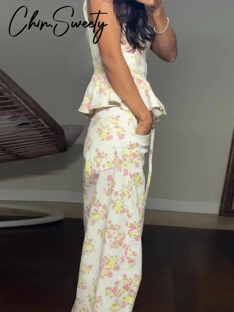 Elegant Printed Vest Trouser