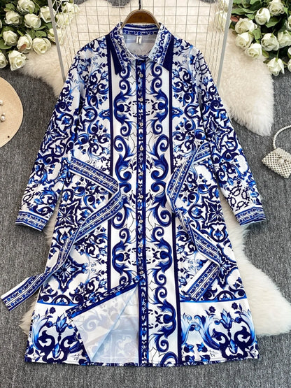Spring Retro Blue White Red Dolce Dress
