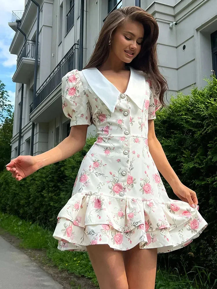 Floral Lotus Leaf Mini Dress
