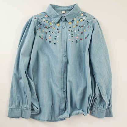 Embroidered denim designer shirts blouses