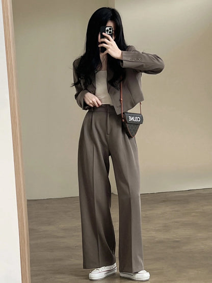 Retro Casual Blazer Wide Leg Pants