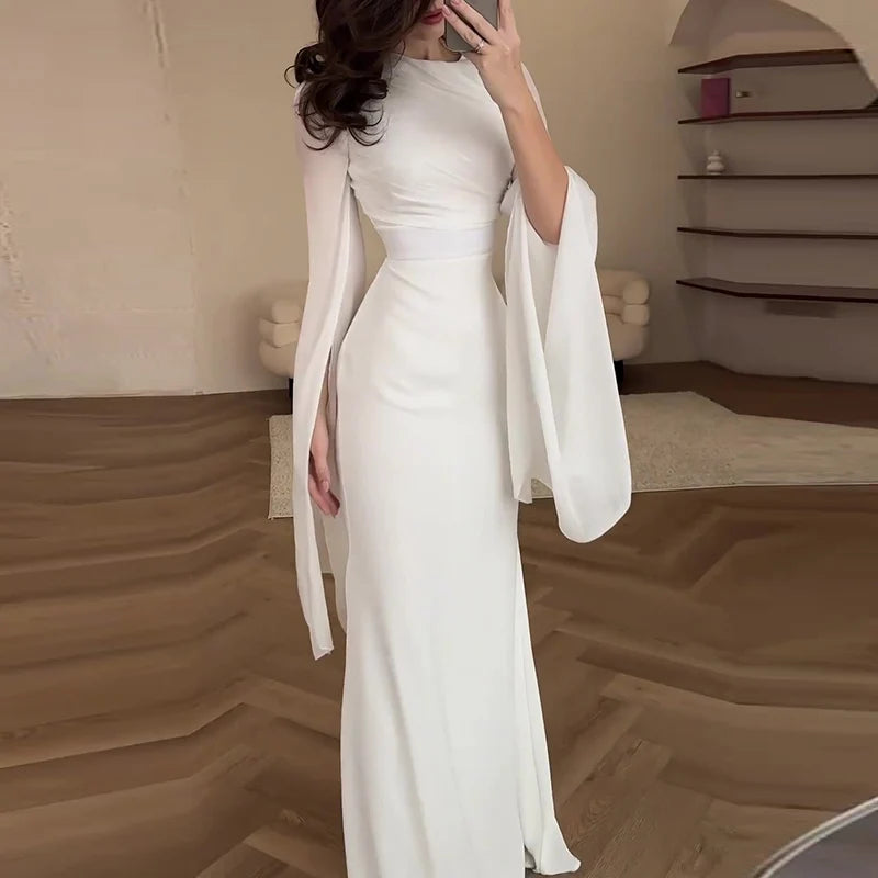 Fashion Satin Solid Robe Dress Ladies Temperament