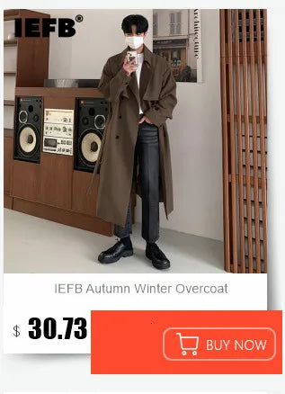 IEFB Winter Men's Woolen Overcoats Thick Double Breasted Belt