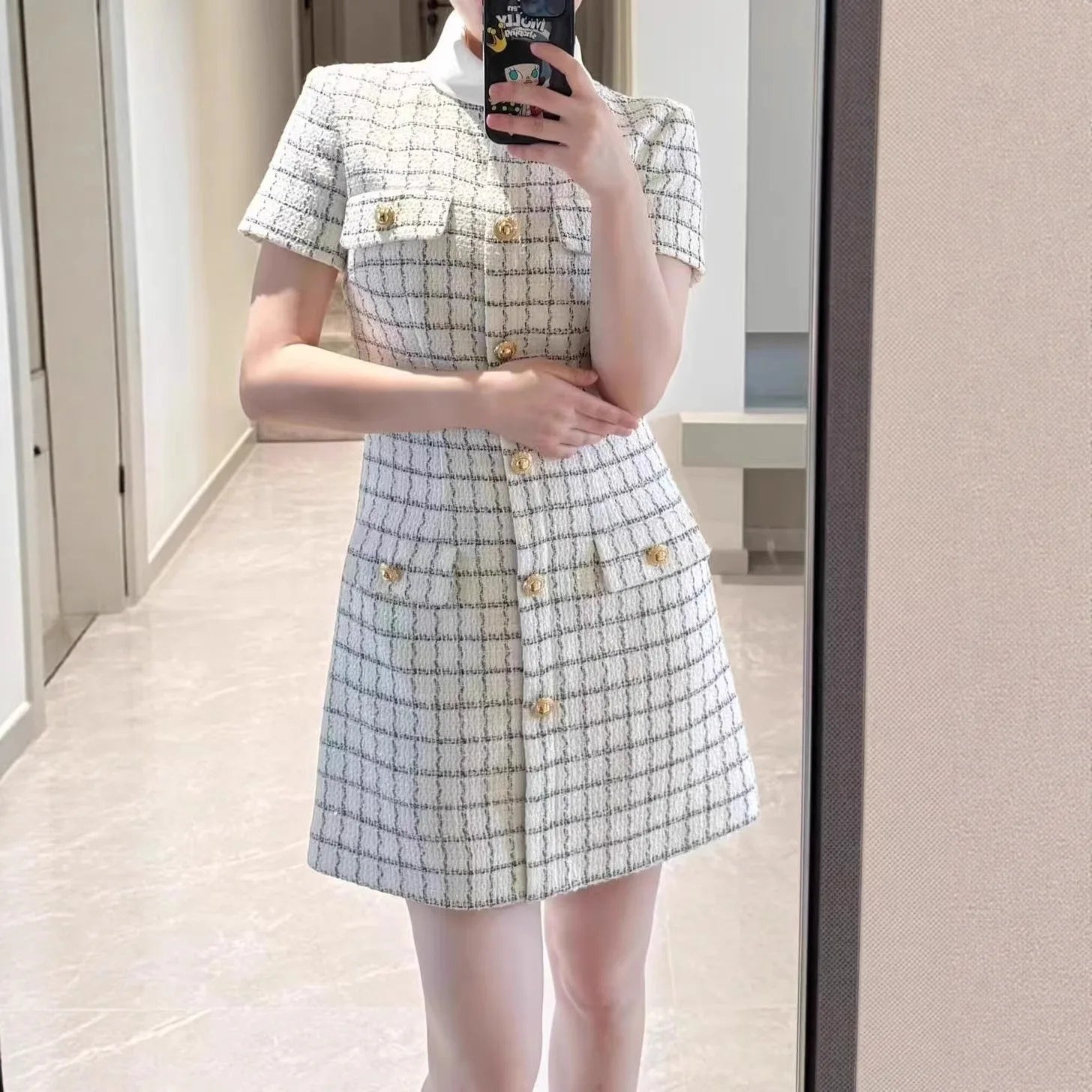 Self Portrait Vibes Check Buttoned Mini clio