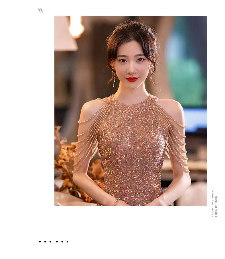 Luxury Minority Evening Gown, Elegant High-end Long Dress, Temperament Host Celebrity Sexy Dress for Women, Party Prom Ball Gown