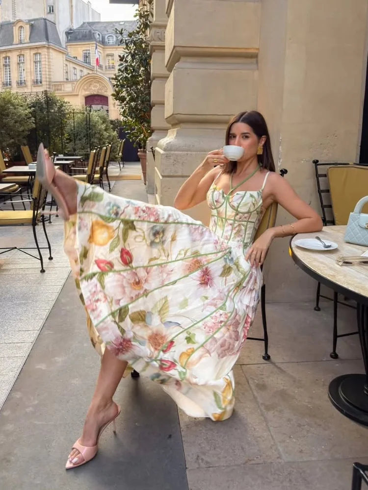 Corset Fishbone green line summer dress