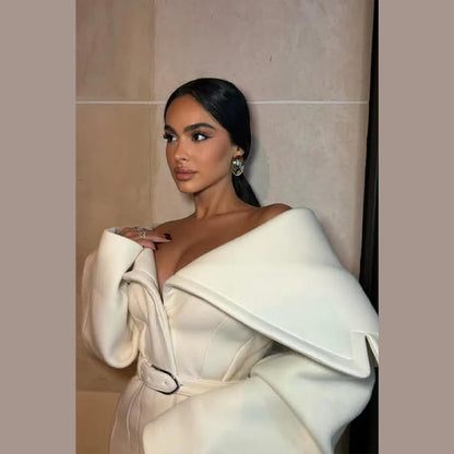 Stylish Elegant Woolen Coat Belted High-end