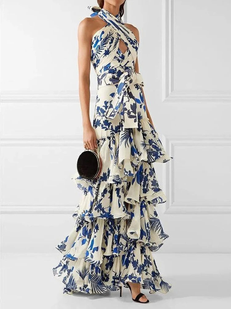 Floral Halter Hollow Out layered dress