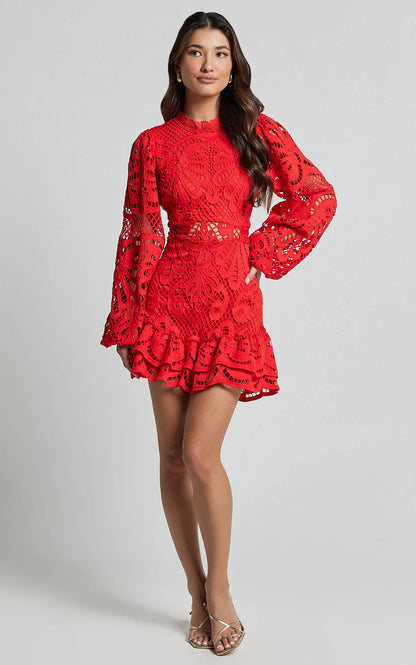 Lace Lantern Sleeves Dress