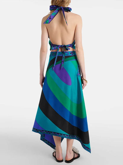 Printed Halter Top Skirt Set- Pucci Vibes