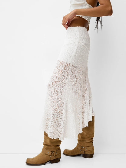 Lace Skirt Elegant Low Waist Patchwork
