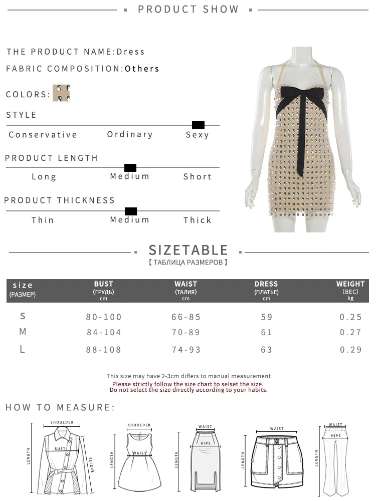 Weird Puss Rhinestone Decoration Dress Women Bow Tassel Halter Bandage Backless Sleeveless Skinny Sweet Fashion Party Bodycon