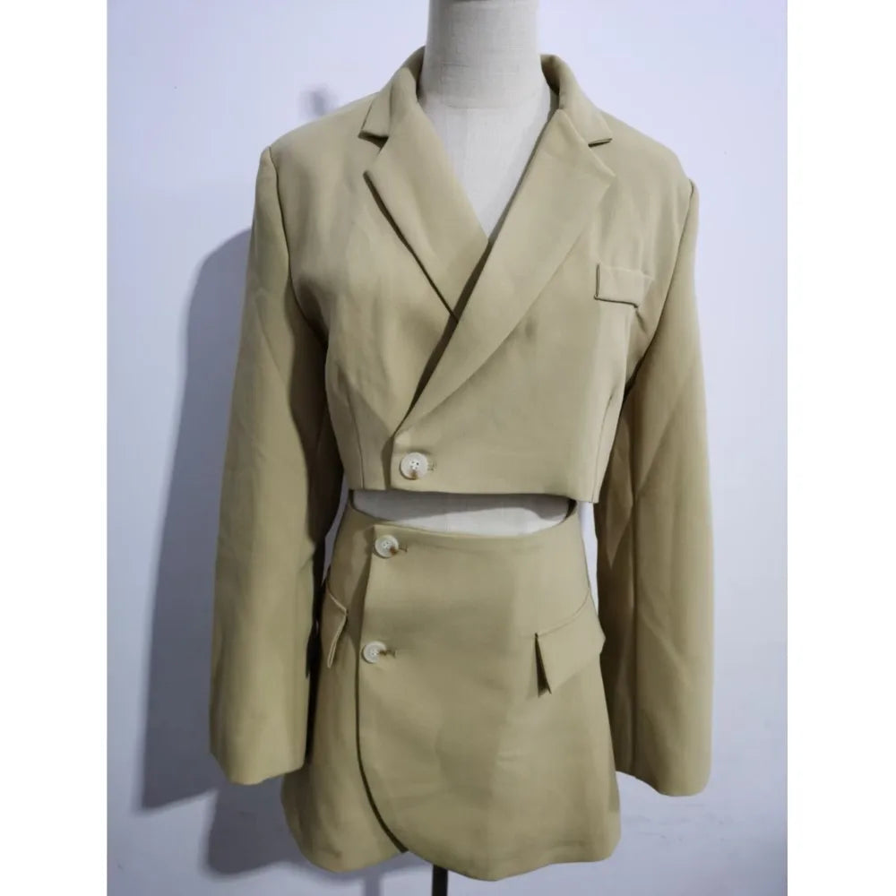2 pieces 1 set Women One Button Short Blazer Cropped