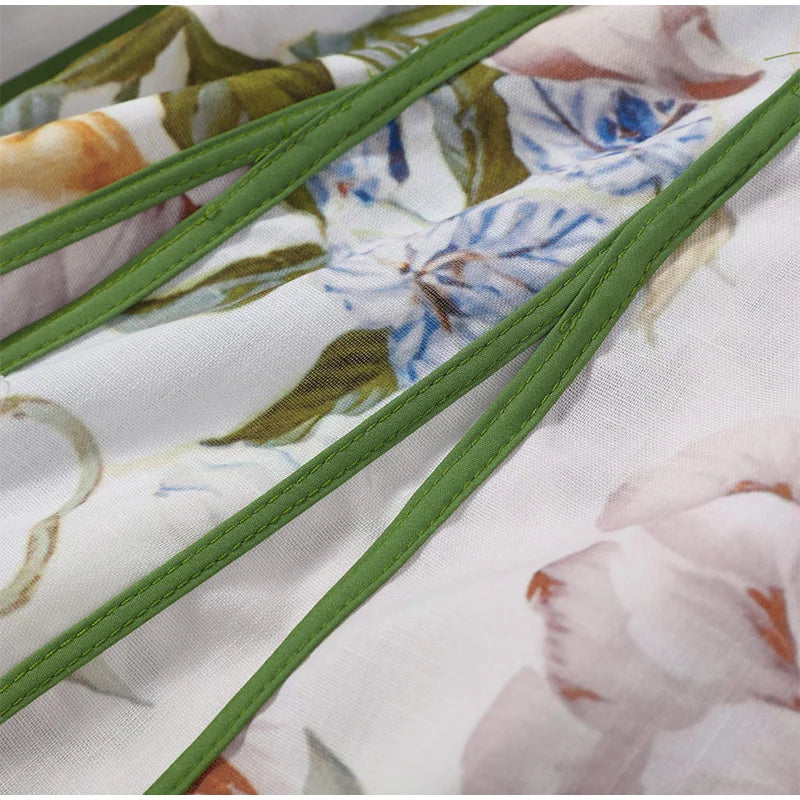 Women's Floral Print Linen Blend Maxi Dress Sweetheart Neckline Sleeveless Panelled Form With Contrast Floral Print