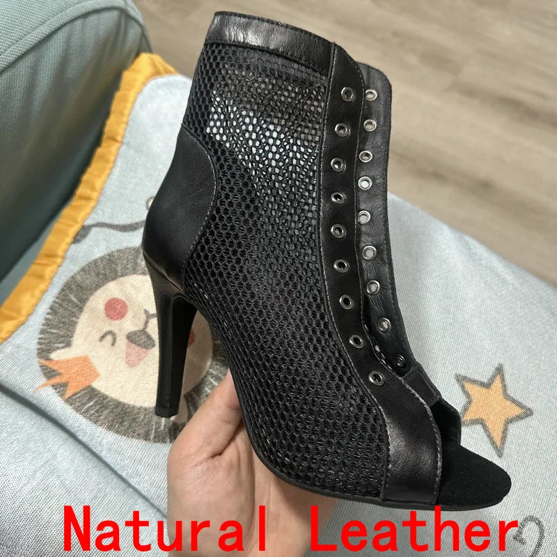 New Sexy High Heels Hollow Mesh Sandals Summer Fashion Trend Comfort Peep Toe Boots Stilettos Jazz Dance Female Shoes Plus Size