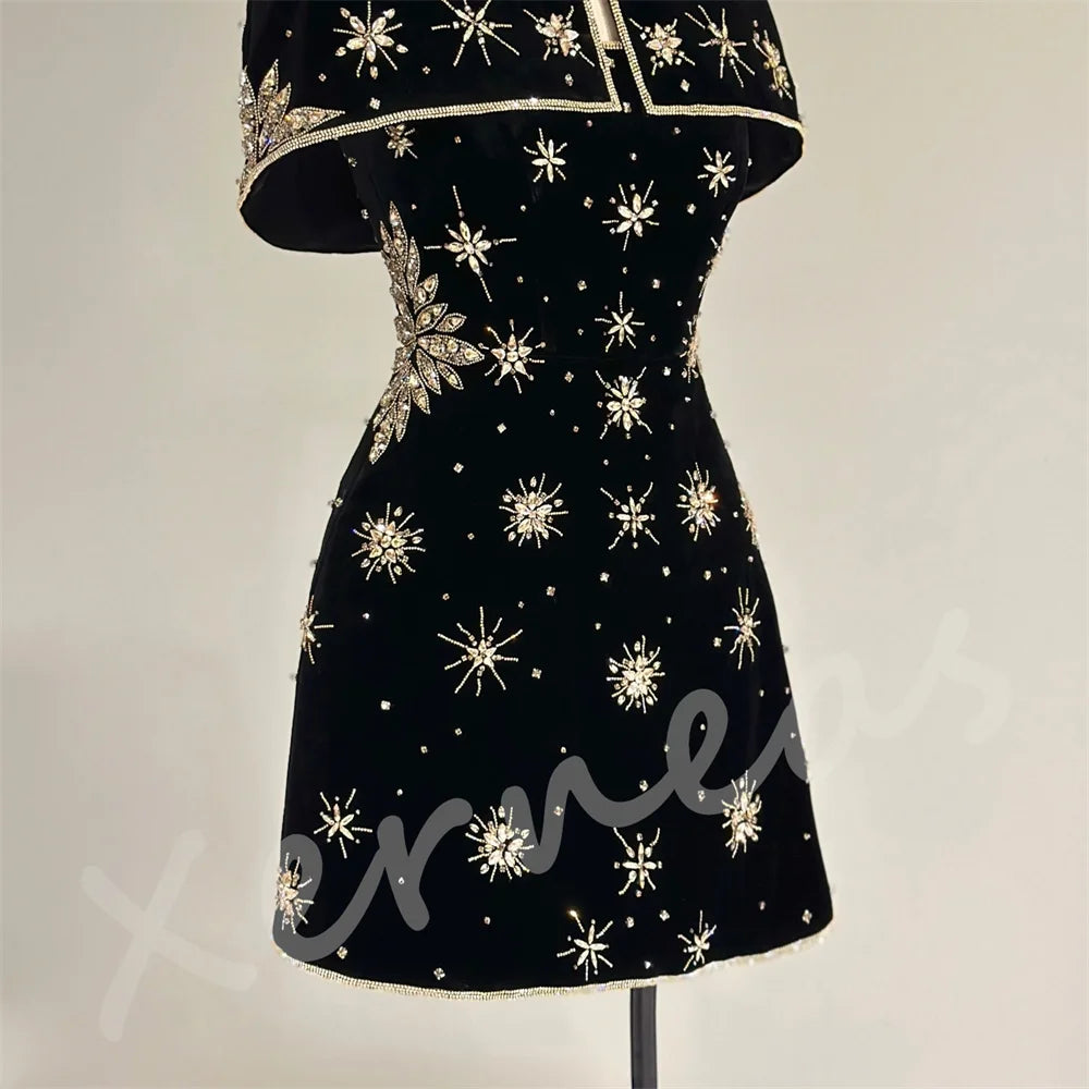 Customized High Quality Luxury Women's Evening Gowns Glitter O-Neck Shawl A-line Short Dresses Bespoke Occasion Party Gown