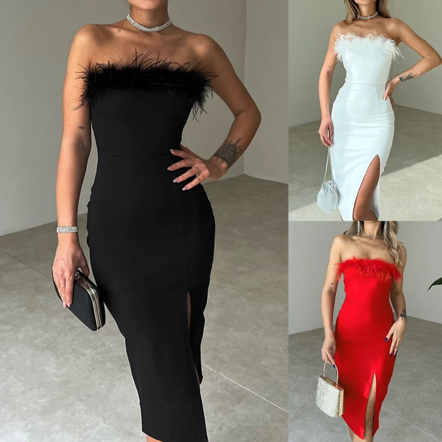 Sexy Off Shoulder Fuzzy Pencil Dresses