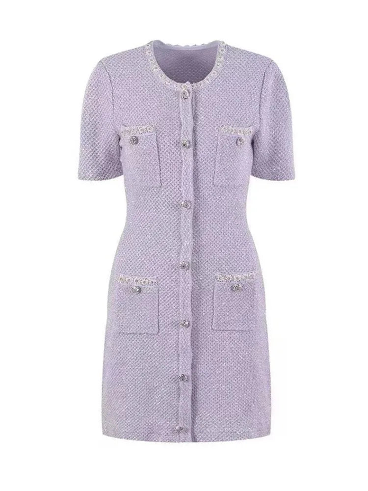 Lavander Luxury Crystal Knitted Dresses