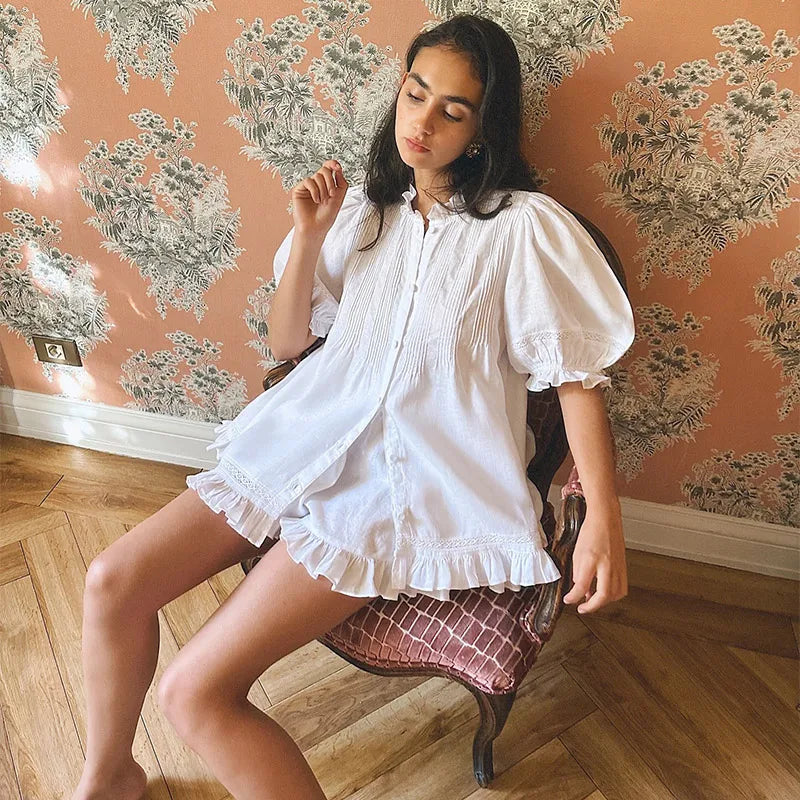 White puff sleeve set