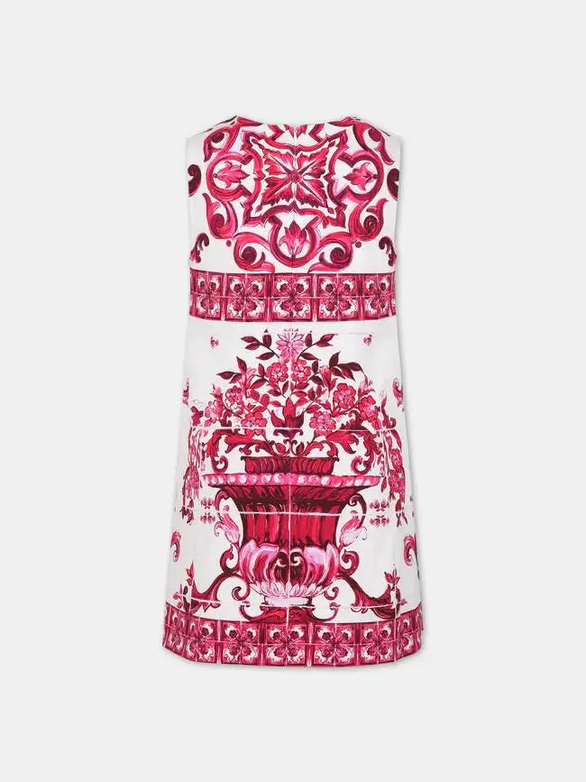 Street Style Floral Print  Dress Waist Cinched Sleeveless round Neck Vest Dress Yellow Porcelain Pattern Summer New Arrival - Shellss
